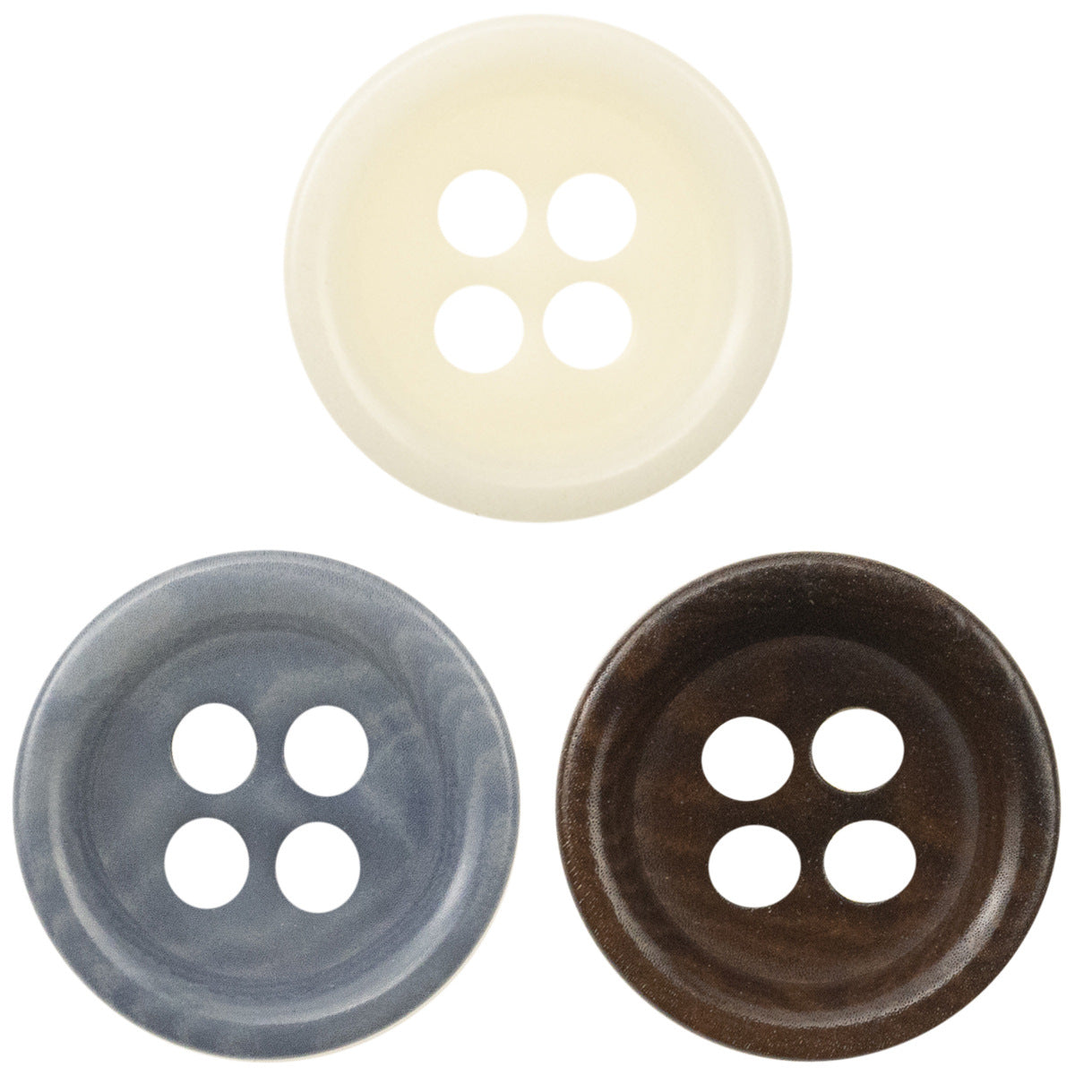 Runde Tagua-Nussknöpfe, 4 Löcher, weiß/grau-blau/braun