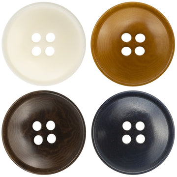 Sustainable corozo button set: white, khaki, coffee, dark blue, slim rippled edge