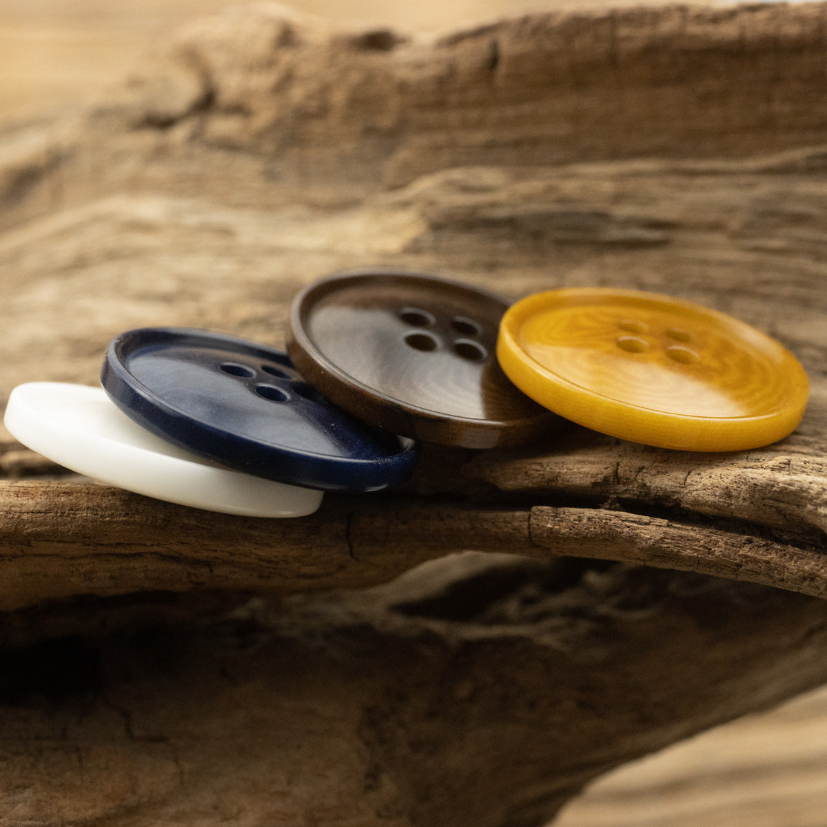 Corozo buttons pack in white, dark blue, khaki and coffee tones with 4 holes