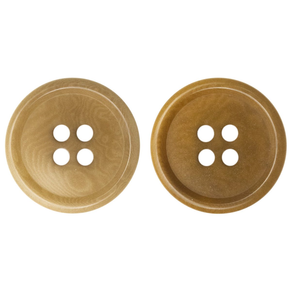 Khaki 4-hole fruit buttons, round, two button faces shown (15mm/20mm)