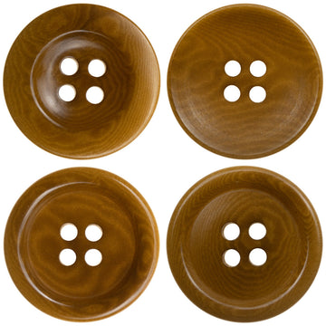 Khaki yellow 4-hole cardigan button, 15–20mm, smooth edge with subtle sheen