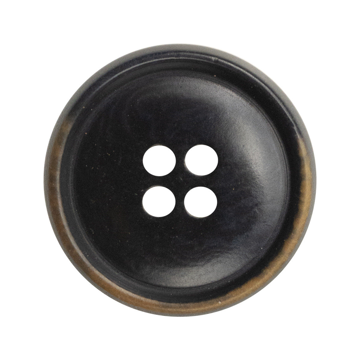 Dark navy distressed button, burnished rim, four holes, jacket or suit fastening