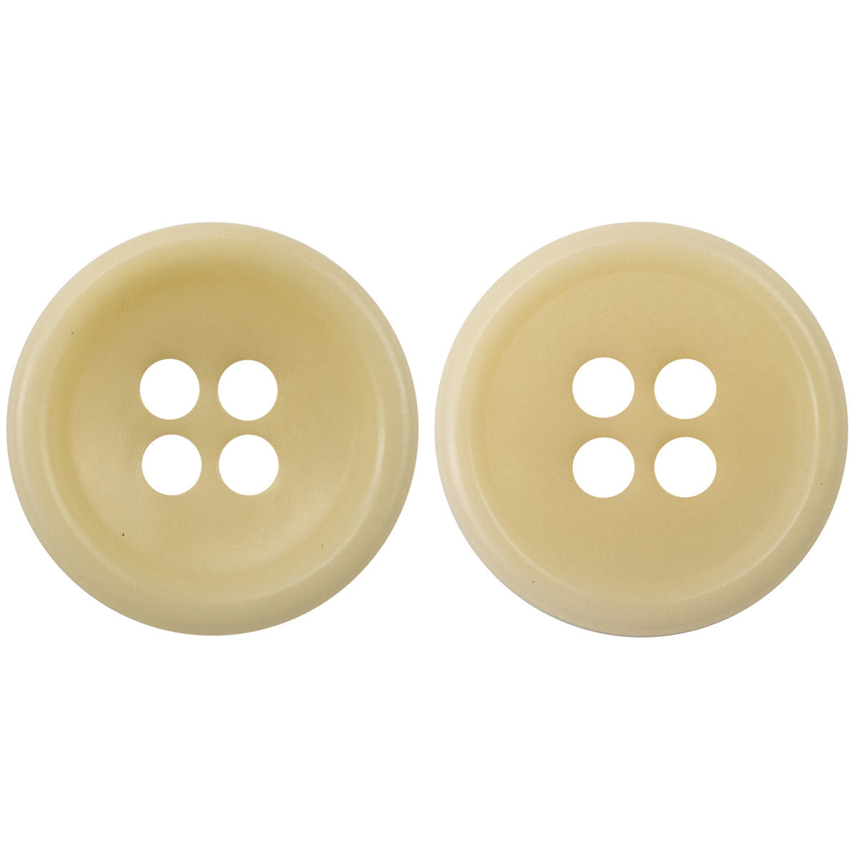 Light beige natural four-hole bowl-shaped button, smooth front view