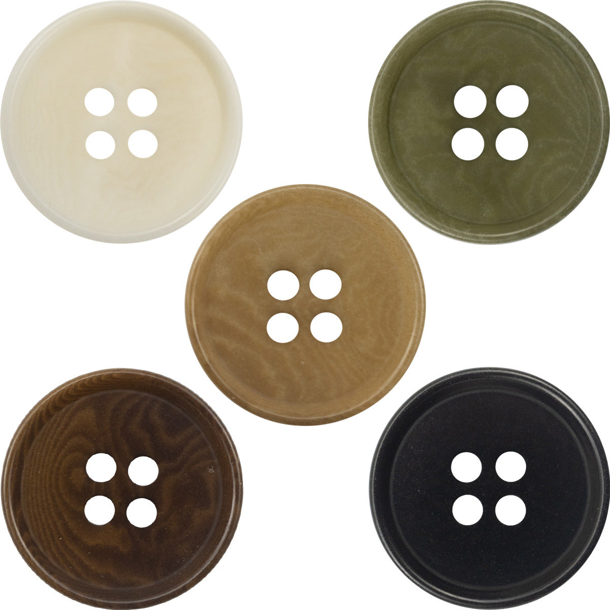 Round 4-hole tagut nut buttons: white, coffee, green, brown, black, 10 pcs