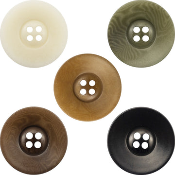 Vintage wide-edged fruit buttons set: cream, olive green, tan, dark brown, black (10 pcs)