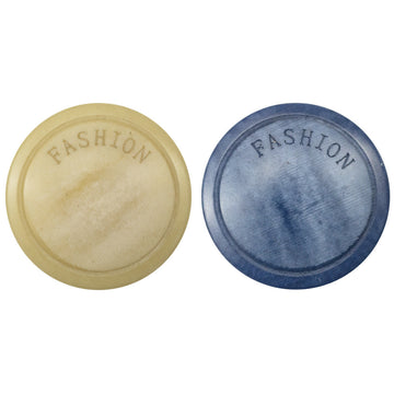 Klein Blue jacket button, round with 'FASHION' back text and embossed rim
