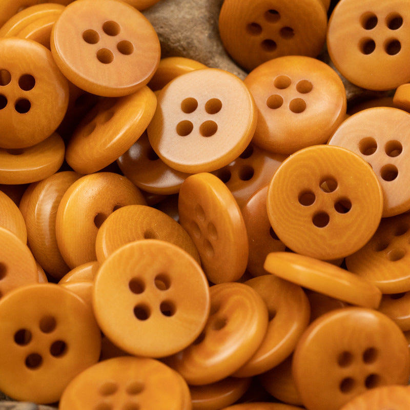 Flache 4-Loch-Buttons, Orange, 11.5/12.5 mm, rund mit vier Löchern