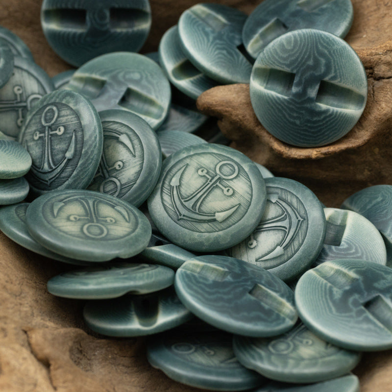 Vintage nautical anchor fruit buttons, blue, 10pcs