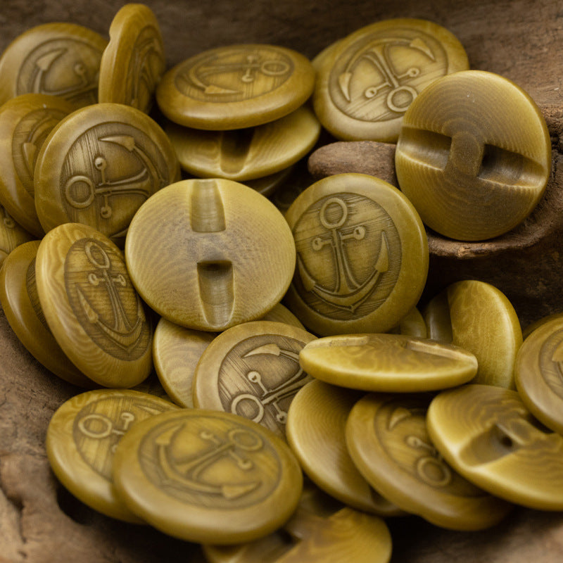 Vintage nautical anchor fruit buttons, yellow, 10pcs