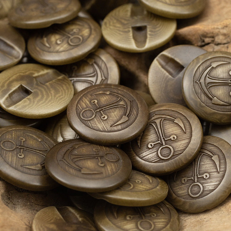 Nautical anchor fruit buttons, coffee tones, 10pcs set