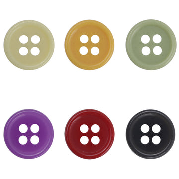 12.5mm round colorful urea buttons, set of 6 visible colors, four-hole front view