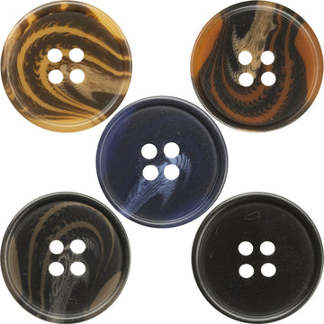 Round resin coat buttons with dark tiger stripe pattern, 4 holes, assorted colors