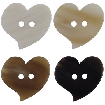 Heart-shaped resin flat buttons, two-hole, mixed khaki tones