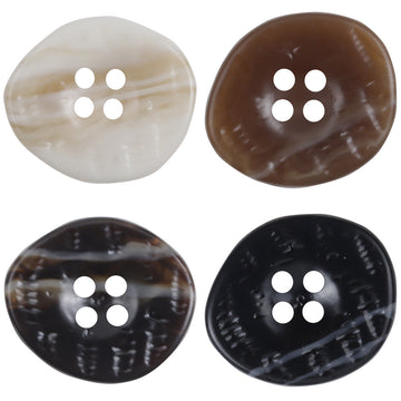 Irregular resin buttons, uneven surface, 4-hole; beige, coffee, dark brown, black