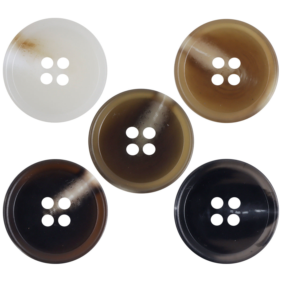 Brown resin flat buttons, four-hole round design (pack set)