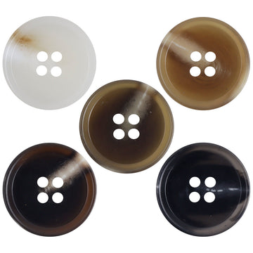Brown resin flat buttons, four-hole round design (pack set)