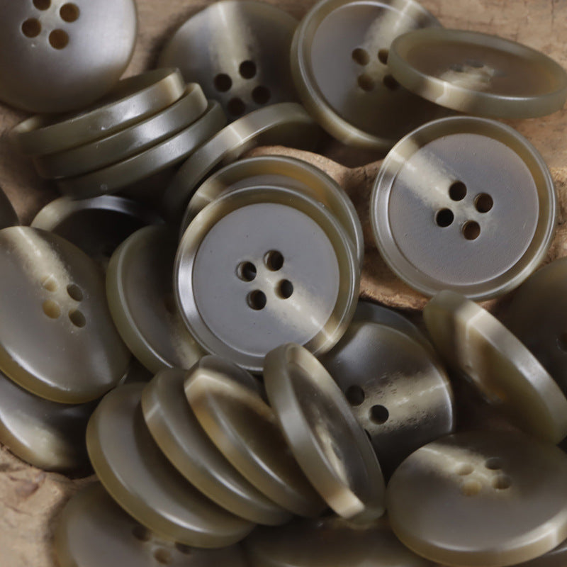 Tan/gray resin flat buttons, four-hole round design