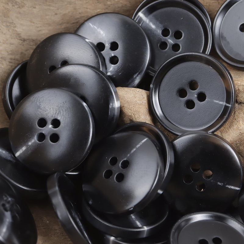 Matte dark resin flat buttons, four-hole round design
