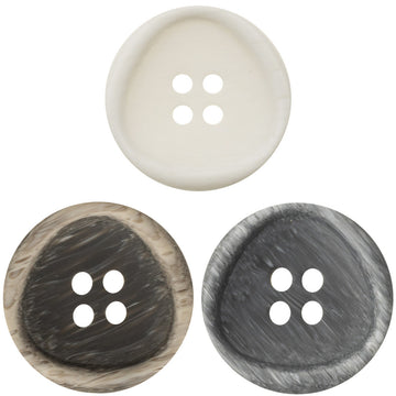 Irreguläre Resin-Knöpfe, weiß, Holzmaserung-Optik, 4 Löcher (20er Pack)