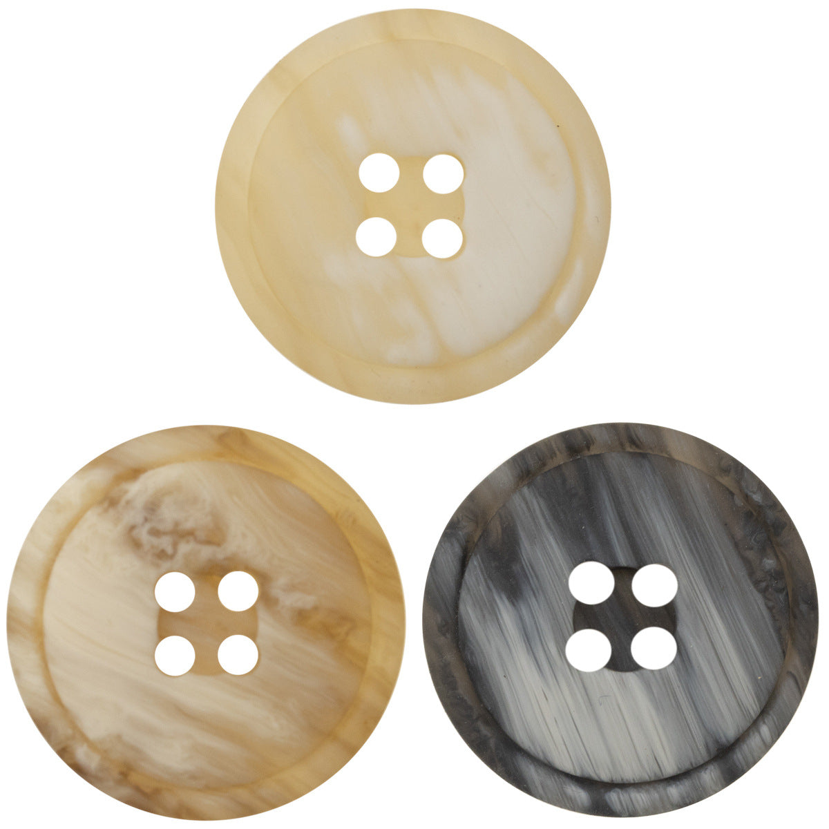 Resin wood-grain button, light beige, four-hole, phoenix groove design