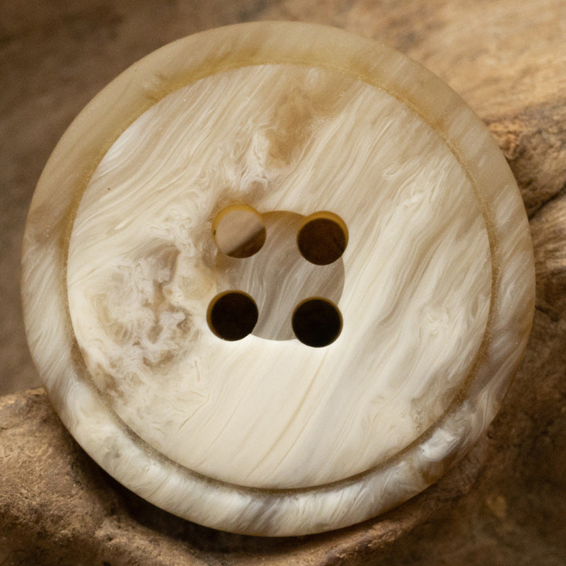 Resin wood-grain button, light beige/cream, four-hole phoenix groove design