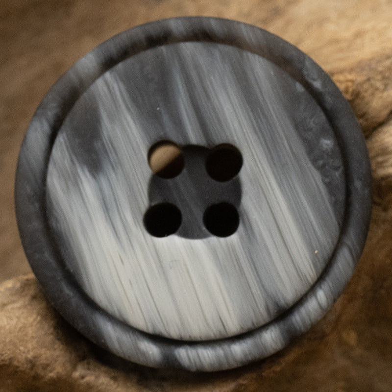 Resin wood-grain button, charcoal/black, four-hole phoenix groove design