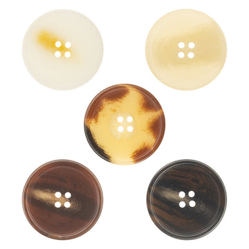 Round resin coat buttons with imitation horn texture, mixed colors, 4-hole set