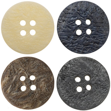 Flat resin coat buttons with irregular texture, round 4-hole design in mixed colors