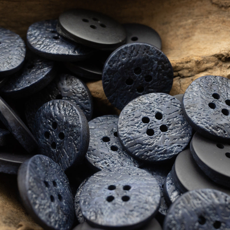 Blue-gray resin coat buttons with irregular texture, round 4-hole set