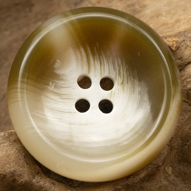 Green round 4-hole resin suit button, glossy bowl-shaped design