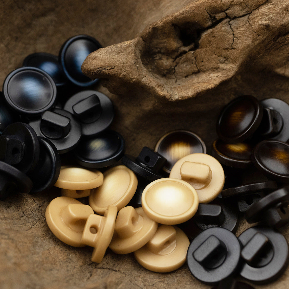 60 pack resin shirt buttons with shank, mixed colors: dark blue, tan, black-brown