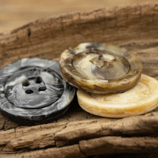 Wide-Brim Marble Texture Milky Coffee-Colored Resin Buttons 20pcs