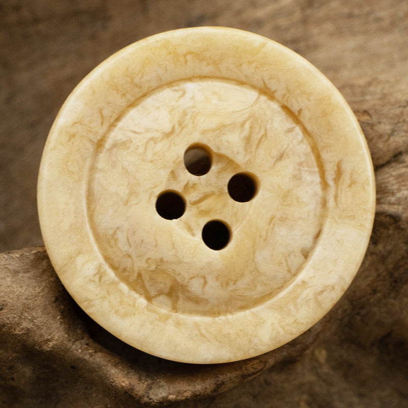 Milky coffee marbled resin button, wide rim, five-hole design, round front