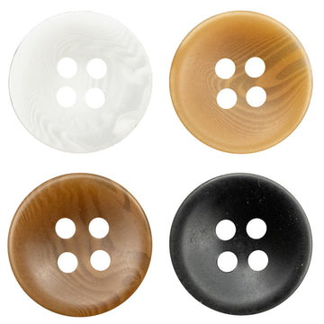 Matte resin bowl buttons, 4-hole set: white, black, light khaki, deep khaki