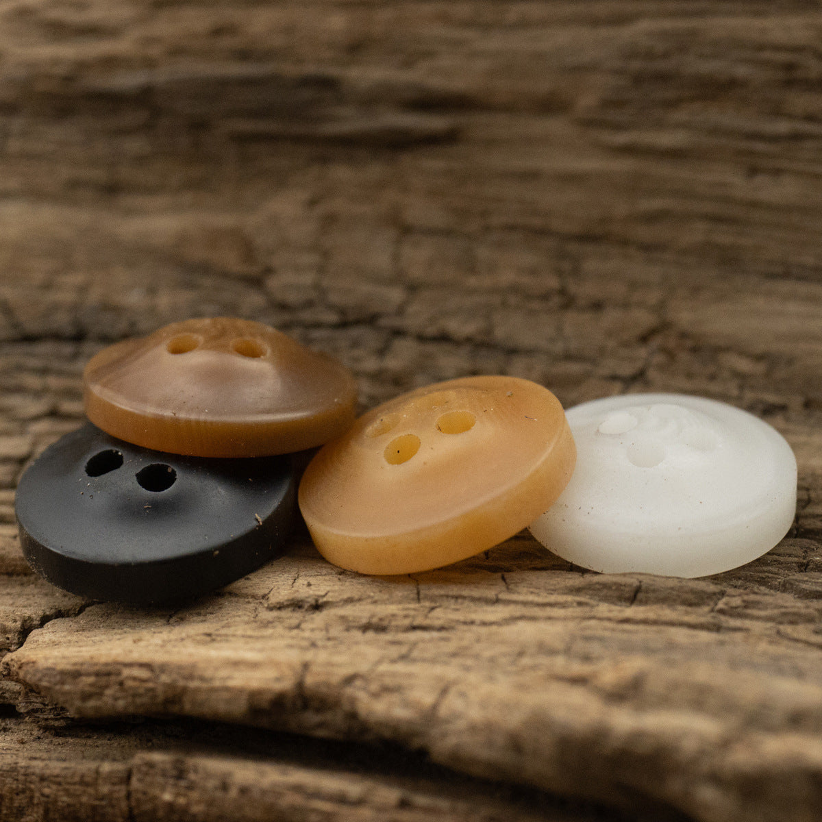 Matte resin buttons: black, light khaki, white—4-hole bowl shape pieces