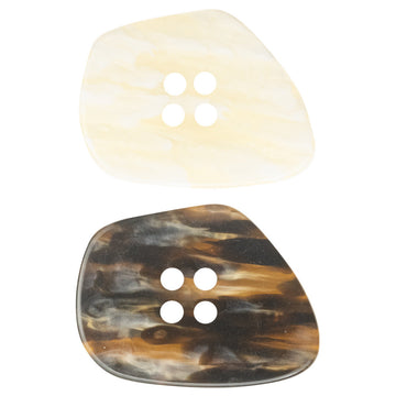 Beige marble-look resin coat buttons, glossy polygon shape, 4 holes