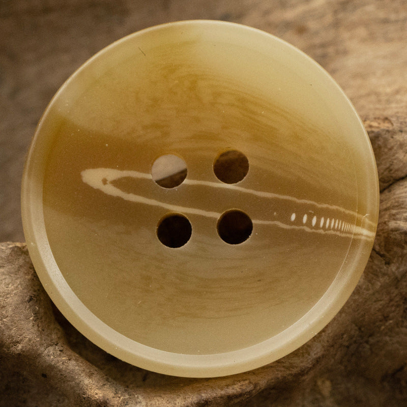 Khaki resin button with river pattern stripe, round 4-hole front