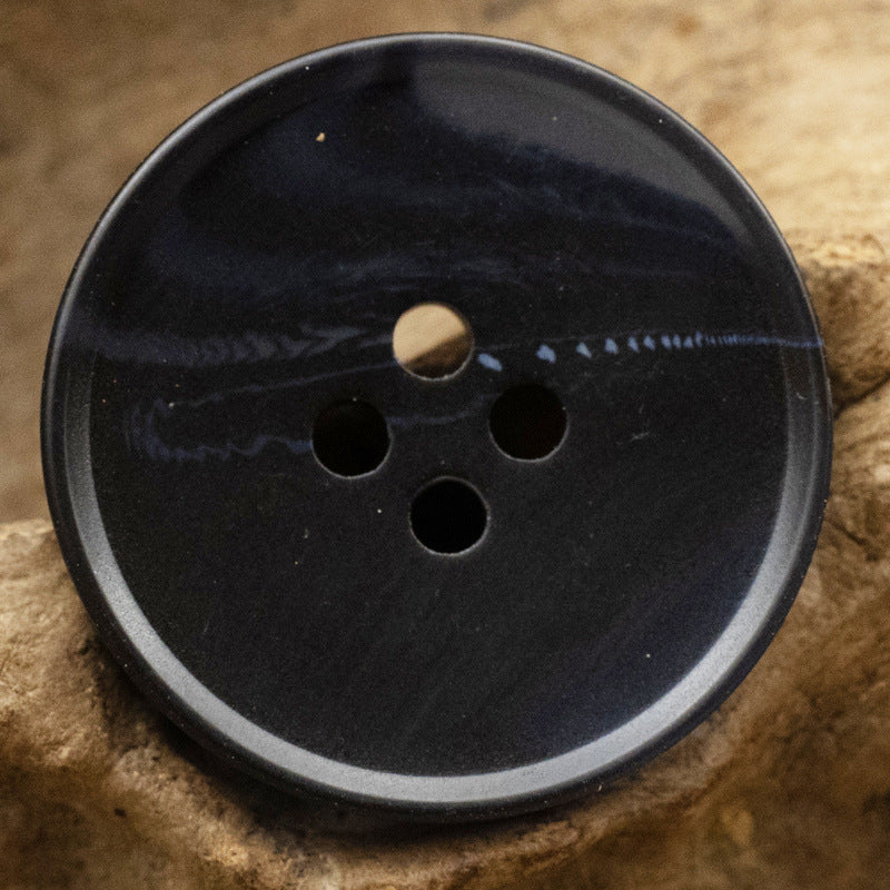 Dark blue resin button with river pattern stripe, round 4-hole front