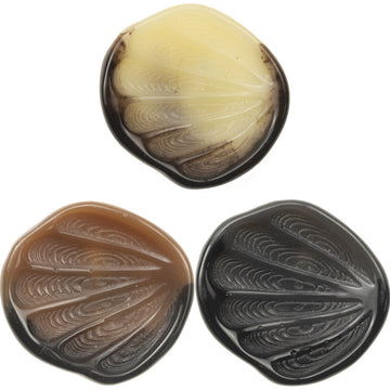 Fan-shaped resin shank buttons, feather texture, yellow, brown & black (10pcs)