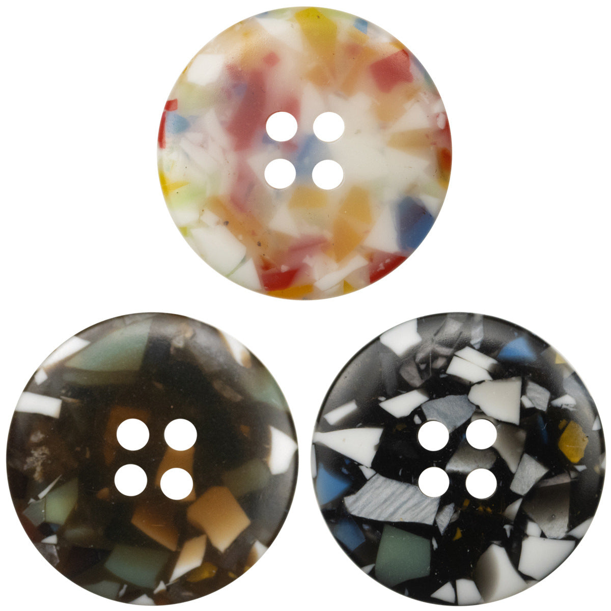 Round resin button set, white with floral glass texture and four holes