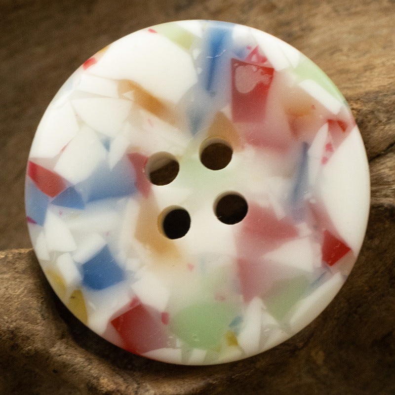 Cream floral-glass resin button with four holes