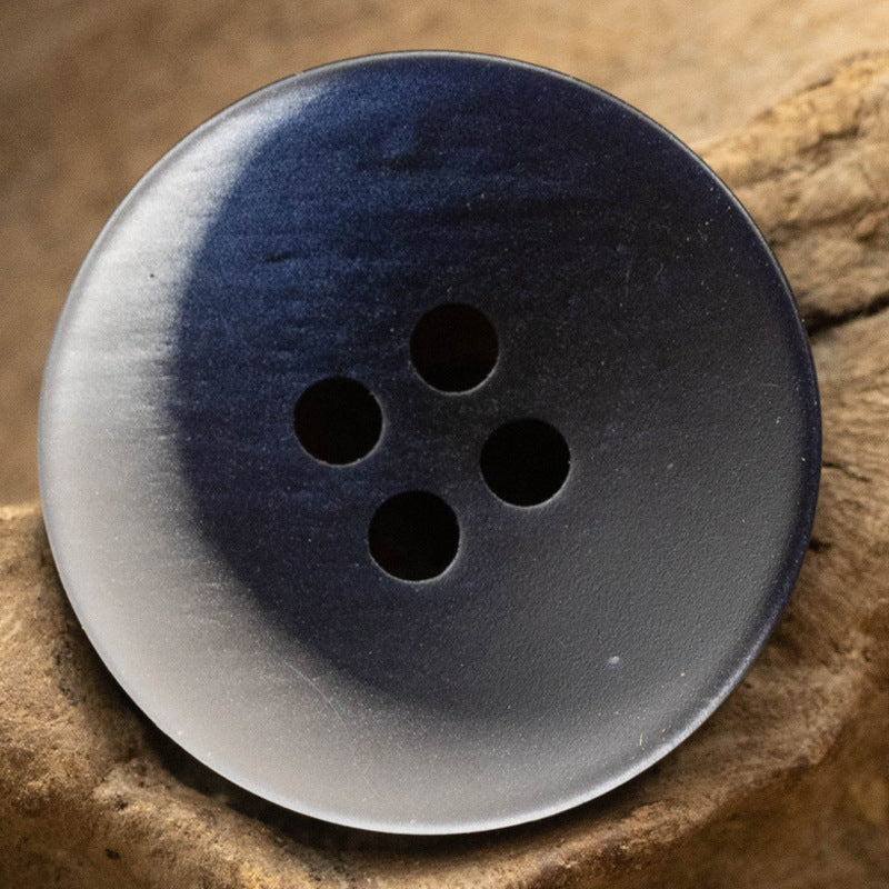 Dark blue gradient resin button with crescent effect, flat with 4 holes