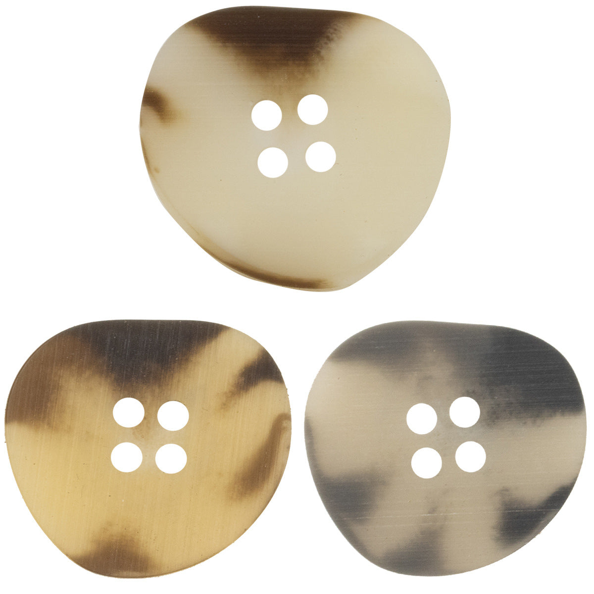 Peach-shaped resin buttons, khaki/gold tone, 4-hole design (set of 20)