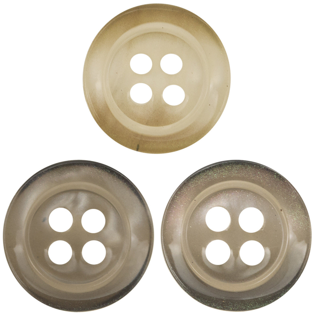 Irregular translucent glazed pearl resin button (khaki) with four holes, wide edge