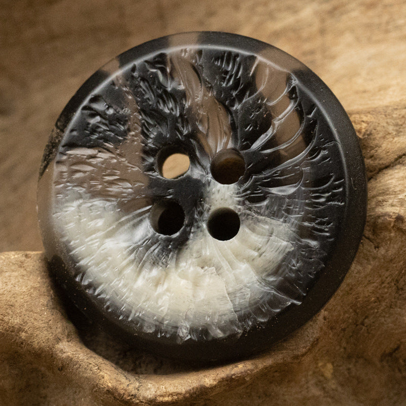 Uneven-surface resin button, dark brown/black tone, multiple holes