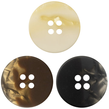 Round 4-hole resin buttons set in white, coffee, and black (20 pcs total).