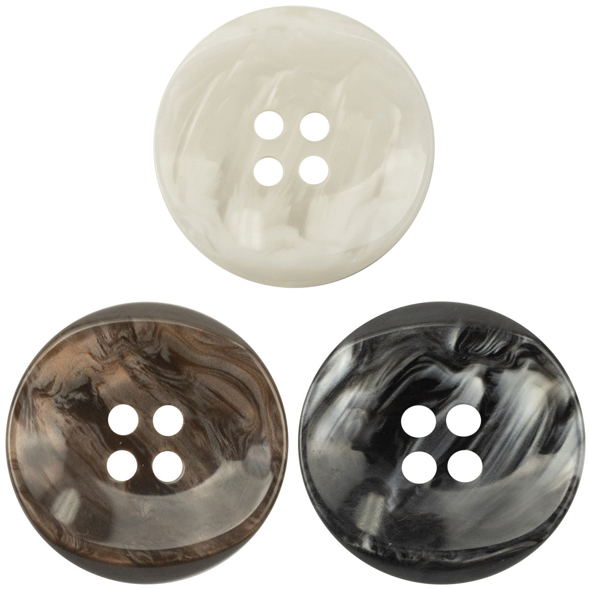 25-mm Kunstmuschel-Knopf mit vier Löchern: weiß, braun und schwarz (10er Set)