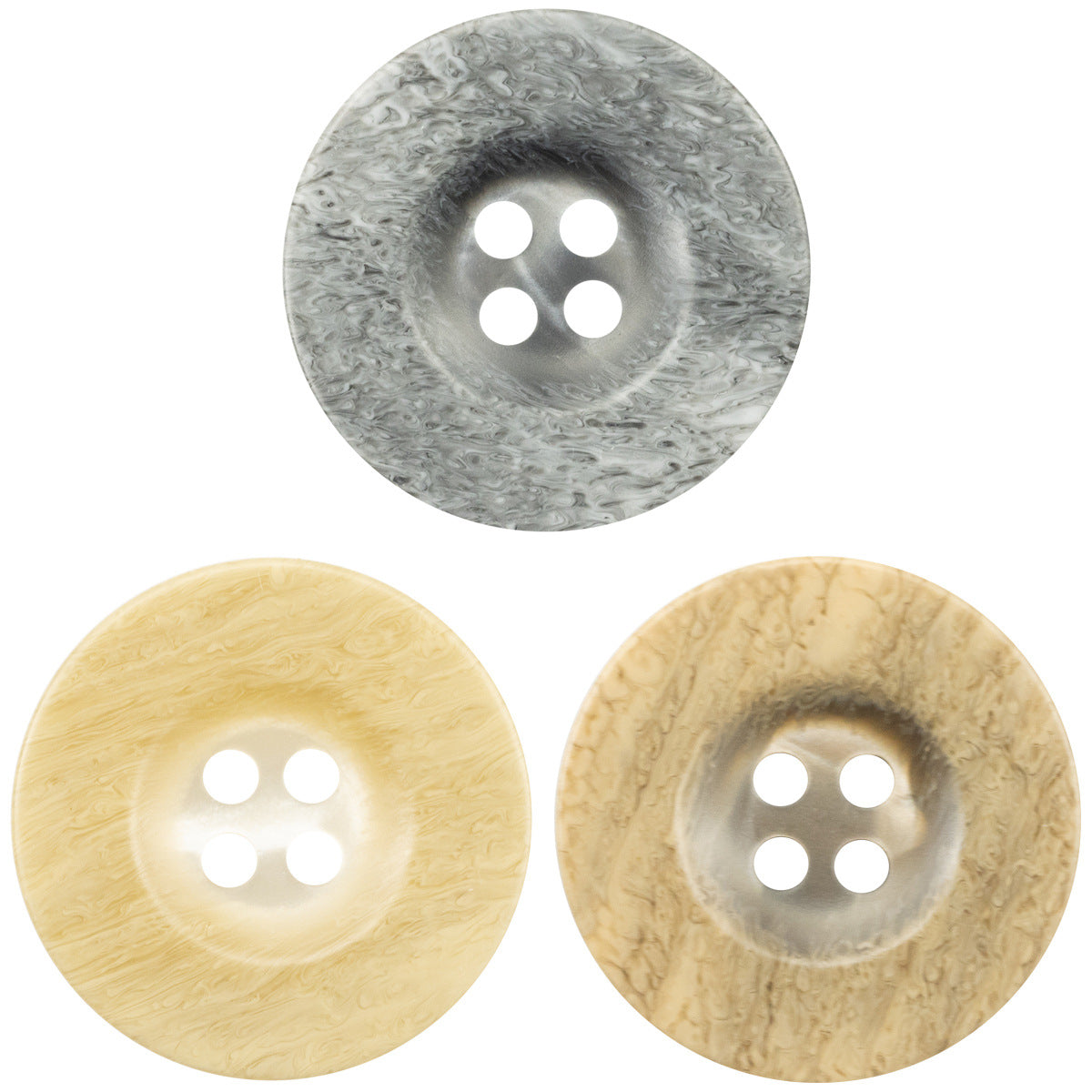 Marble-pattern resin garment buttons: gray, light yellow, 4-hole round (20 pcs)