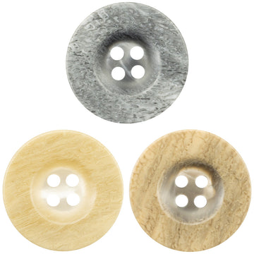 Marble-pattern resin garment buttons: gray, light yellow, 4-hole round (20 pcs)