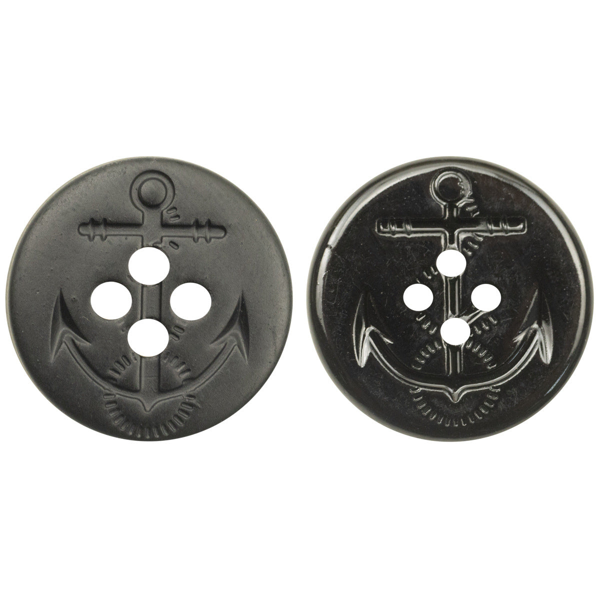 Black anchor resin buttons (matte & glossy), round 4-hole